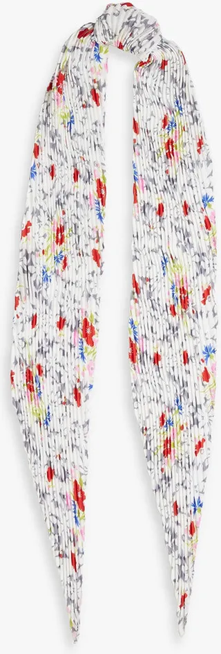 Floral-print plissé-crepe scarf