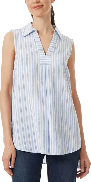 Jones New York Women's Striped Sleeveless High-Low Linen Tunic Top