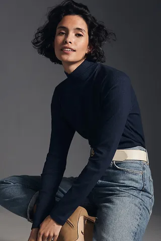 Maeve Ribbed Turtleneck Blue