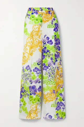 Versace - Printed Straight-leg Satin Pants - Green