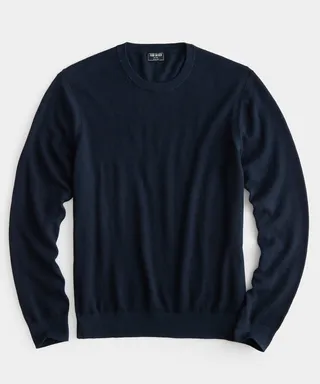 Cotton Silk Pique Crew In Navy