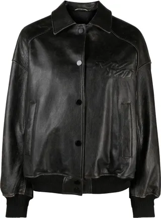 Debossed-Logo Leather Bomber Jacket
