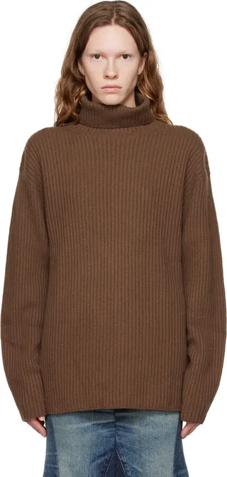 AMOMENTO Brown Rib Turtleneck