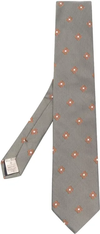 Floral-Embroidered Pointed Tie