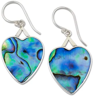 Sterling Silver Abalone Heart Drop Earrings