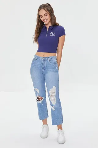 Frayed Mid-Rise Boyfriend Petite Jeans