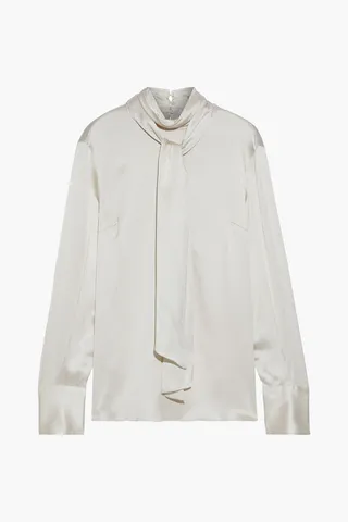 Tie-neck silk-blend satin blouse