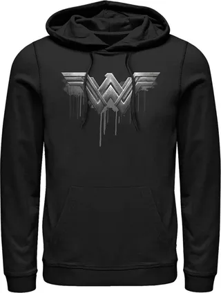 Men's Zack Snyder Justice League Wonder Woman Silver Logo Pull Over Hoodie - Black - Large