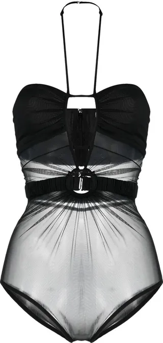 Sheer-Panel Halterneck Bodysuit