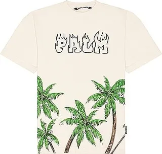 Palm Angels Palms & Skull Vintage Tee in Cream