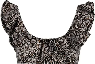 Pattern-Print Frill Trim Bikini Top