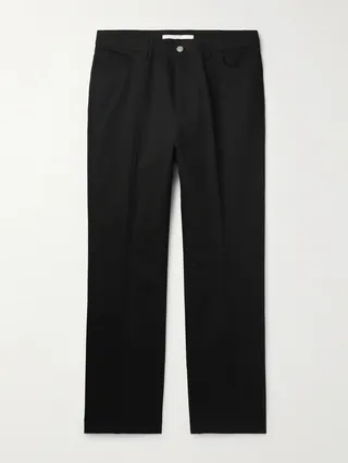 Straight-Leg Pleated Cotton Trousers