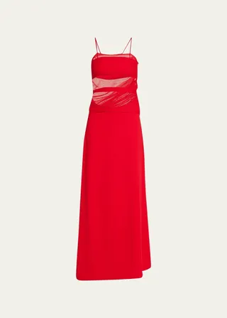 Contrast Gathered Dress with Sheer Panel Details
