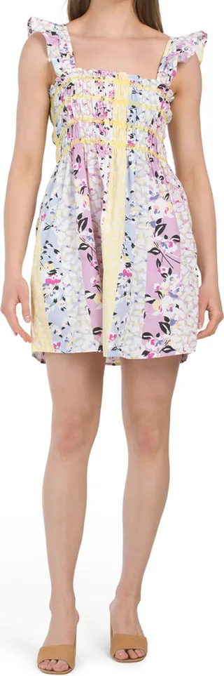 Isla Organic Poplin Floral Smocked Mini Dress