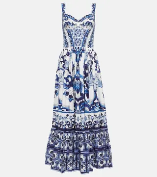 Printed cotton midi dress