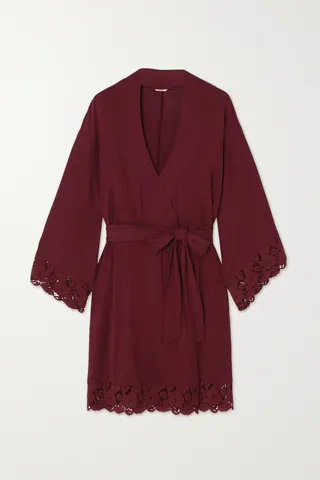 Eberjey - Naya Lace-trimmed Stretch-modal Robe - Burgundy
