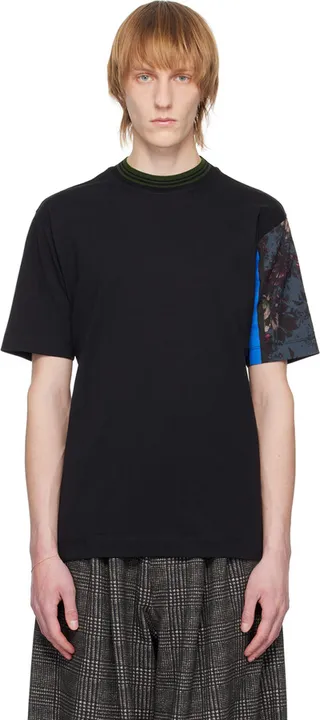 Dries Van Noten Black Patchwork Sleeve T-Shirt