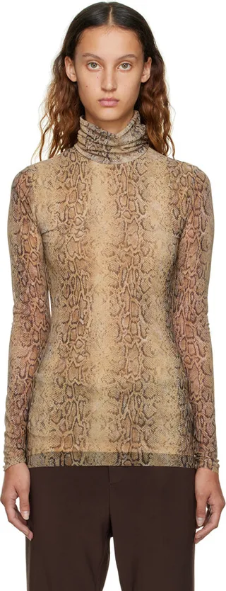 GANNI Tan Printed Turtleneck