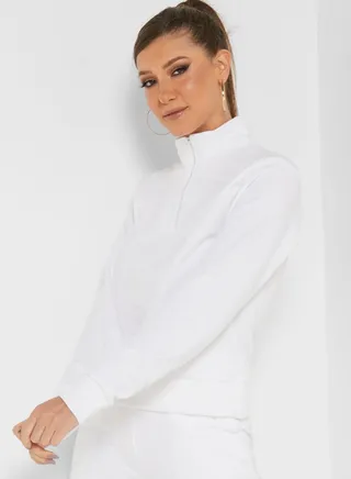 High Neck Zip Through Sweatshirt