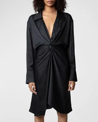 Rozo Collared Draped Satin Dress