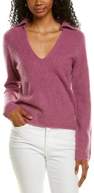 Vince Brushed V-Neck Polo Alpaca & Wool-Blend Sweater