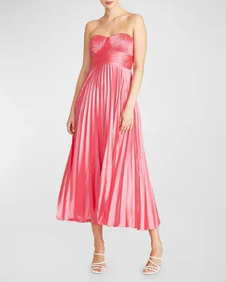 Kin Pleated Charmeuse Strapless Midi Dress