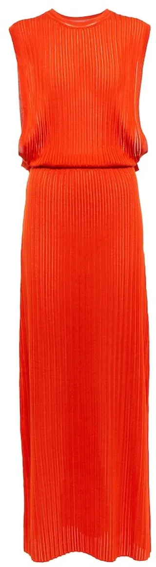 Silk and linen striped maxi dress