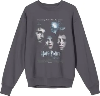 Harry Potter Faded Desaturated Movie Poster Crew Neck Long Sleeve Wash Charcoal Adult Sweatshirt-XXL