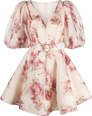 Neutral Floral Print Mini Dress