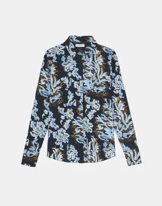 Petite Floral Frost Toile Crepe Button Blouse