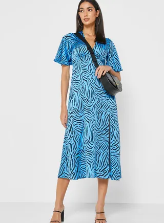 Split Detail Printed Dress