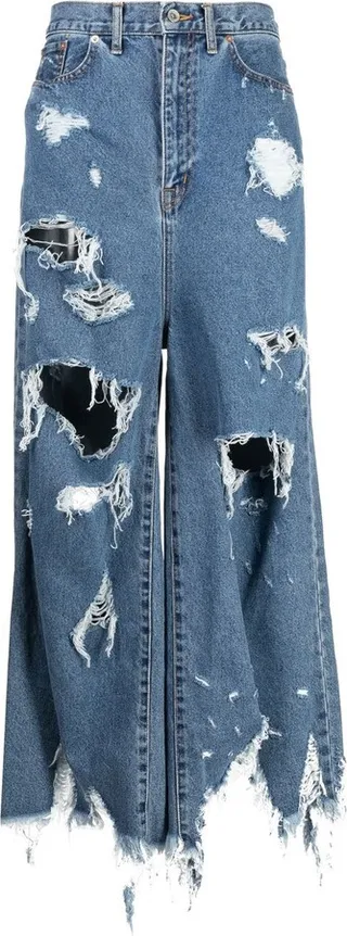 Destroyed Wide-Leg Jeans