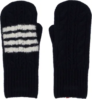 Thom Browne Navy Hairy 4-Bar Mittens