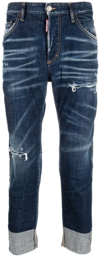 Floral-Embroidered Cropped Jeans