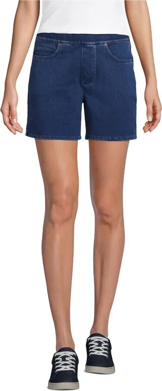 Lands' End Women's Petite Starfish Mid Rise Pull On 7" Knit Denim Jean Shorts