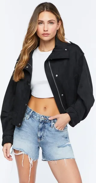 Faux Suede Bomber Jacket