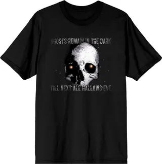 Halloween Skull Ghosts Remain In The Dark Men’s Black T-Shirt-Medium