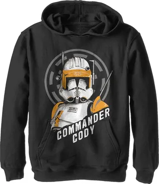 Boy's Star Wars: The Clone Wars Commander Cody Bust Logo Pull Over Hoodie - Black - Medium