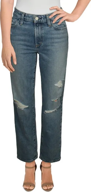 Womens Mid Rise Destroyed Boyfriend Jeans