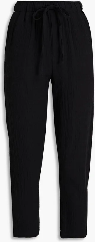 Cropped organic cotton-gauze slim-leg pants