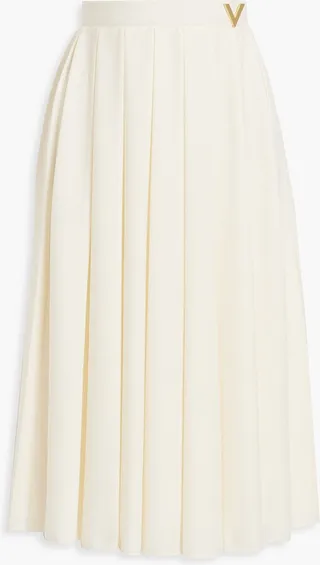 Embellished pleated crepe midi skirt