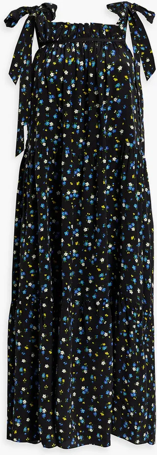 Tiered floral-print silk crepe de chine midi dress