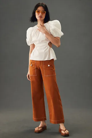 Maeve Cropped Wide-Leg Carpenter Pants Brown