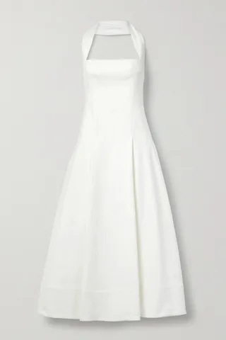 Khaite - Lalita Pleated Cotton-blend Twill Halterneck Midi Dress - White