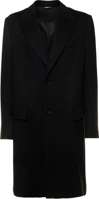 Black Single-breasted Coat In Wool Man Dolce & Gabbana