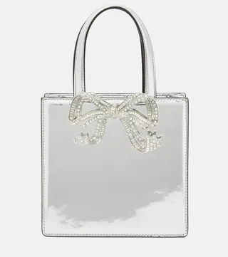 Crystal-embellished leather tote bag