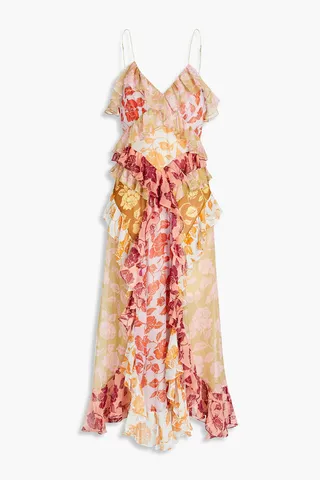 Patchwork-effect floral-print silk-georgette midi dress