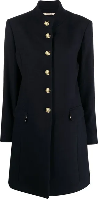 Button-Front Collarless Coat