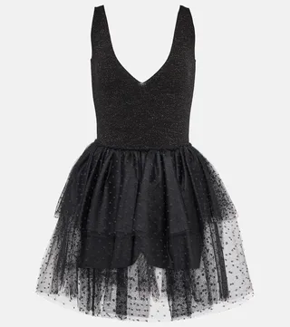 Metallic knit and point d'esprit minidress