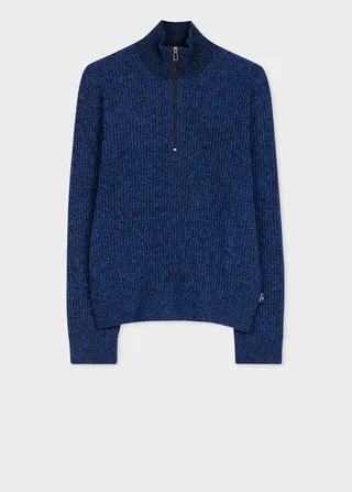 Blue And Black Marl Wool-Blend Half-Zip Sweater